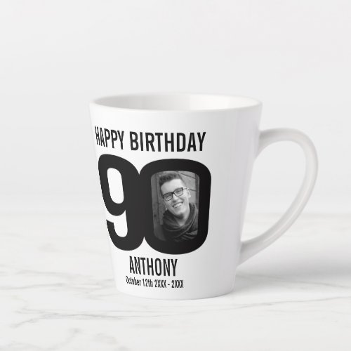 Happy birthday 90 name and two photos in year latte mug