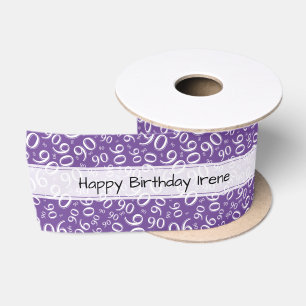 Happy Birthday 90 Number Pattern Purple/White Sat Satin Ribbon