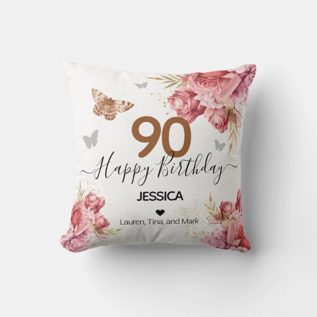 Happy Birthday 90 Personalized Throw Pillow (Front)