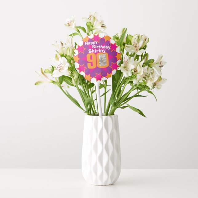 Happy birthday 90 pink stars custom name and photo balloon (Vase)