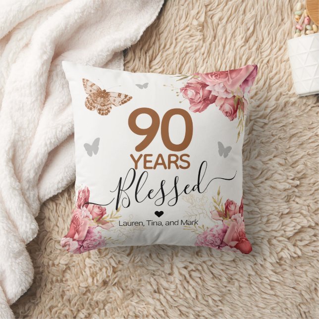 Happy Birthday 90 Years Blessed Personalized Throw Pillow (Blanket)