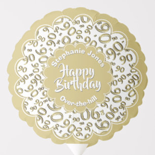 Happy Birthday, 90th Gold/White Fun Party Pattern Balloon
