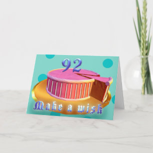 Happy Birthday 92 Pink Cake stripes Birthday Card