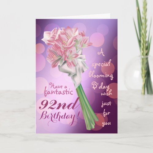 Happy Birthday _ 92nd pink flowers Greeting card