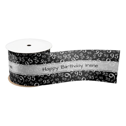 Happy Birthday 95 Number Pattern Black/White Satin Ribbon