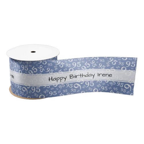Happy Birthday 95 Number Pattern Blue/White Satin Ribbon