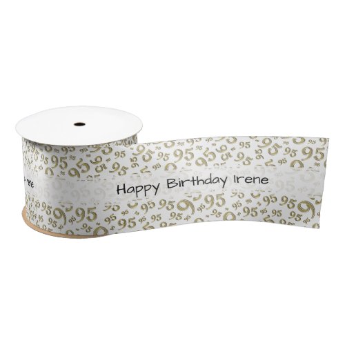 Happy Birthday 95 Number Pattern Gold/White Satin Ribbon