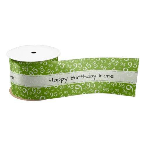 Happy Birthday 95 Number Pattern Green/White Satin Ribbon
