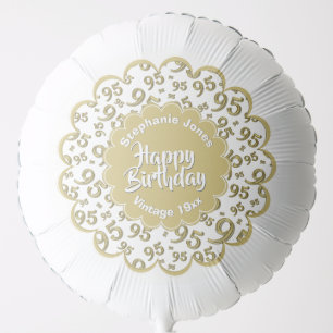 Happy Birthday, 95th Gold/White Fun Party Pattern Balloon