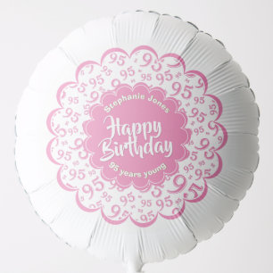 Happy Birthday, 95th Pink/White Fun Party Pattern Balloon