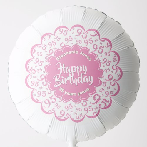 Happy Birthday 95th PinkWhite Fun Party Pattern Balloon