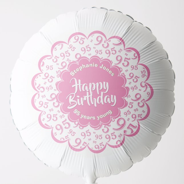 Happy Birthday, 95th Pink/White Fun Party Pattern Balloon (Front)
