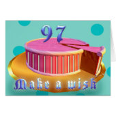 Happy Birthday 97 Pink Cake stripes Birthday Card (Front Horizontal)