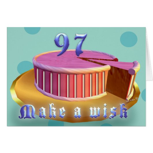 Happy Birthday 97 Pink Cake stripes Birthday Card (Front Horizontal)