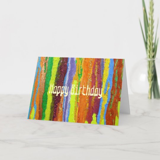 Happy Birthday Abstract Art rainbow stripes paint Card | Zazzle.com