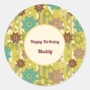 Happy Birthday Abstract Art Urban Floral Pattern Classic Round Sticker