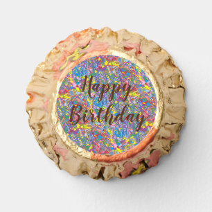 Happy birthday abstract art with floral influenced reese's peanut butter cups