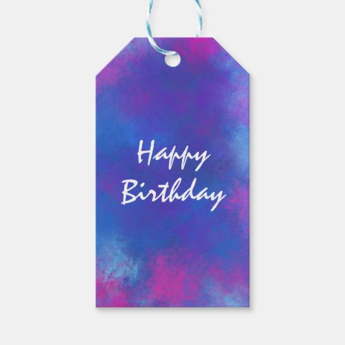 Happy Birthday Abstract Colors in Pink Purple Blue Gift Tags