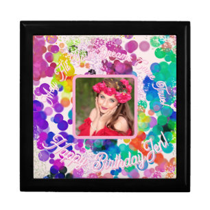 Happy Birthday Abstract Colourful Bokeh Pink Photo Gift Box