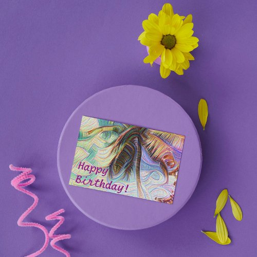 Happy Birthday Abstract Rainbow Palm Tree Card