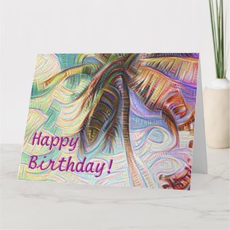Happy Birthday Abstract Rainbow Palm Tree Card