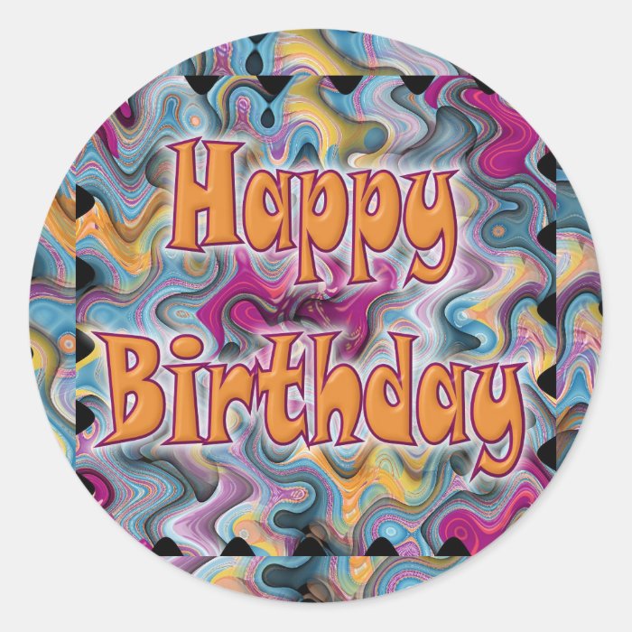 Happy Birthday Abstract Round Stickers