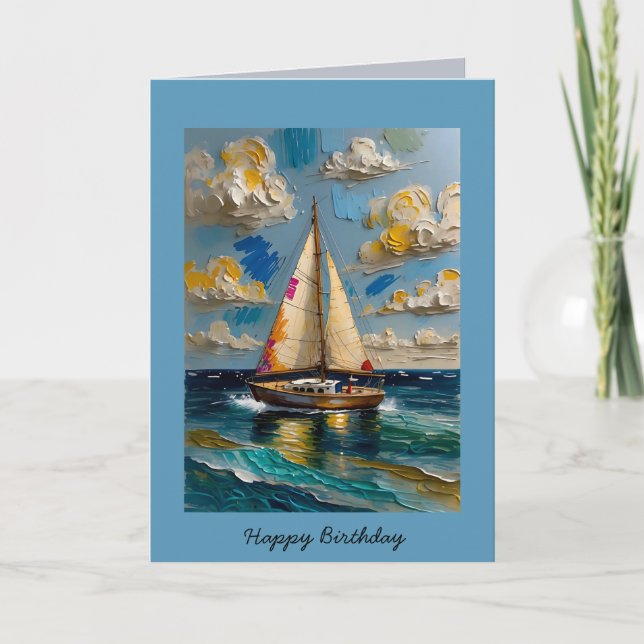 Happy Birthday Abstract Sailing Editable Card (Front)