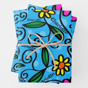 Happy Birthday Add Name Pink & Yellow Flowers 3 Wrapping Paper Sheets by Frasure_Studios at Zazzle