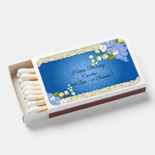 Happy Birthday Add Name Text Paisley Floral Blue Matchboxes