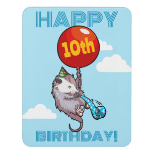 Happy Birthday! Add The Age Opossum & Red Balloon Door Sign