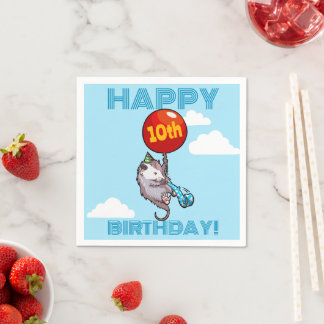 Happy Birthday! Add The Age Opossum & Red Balloon Napkins