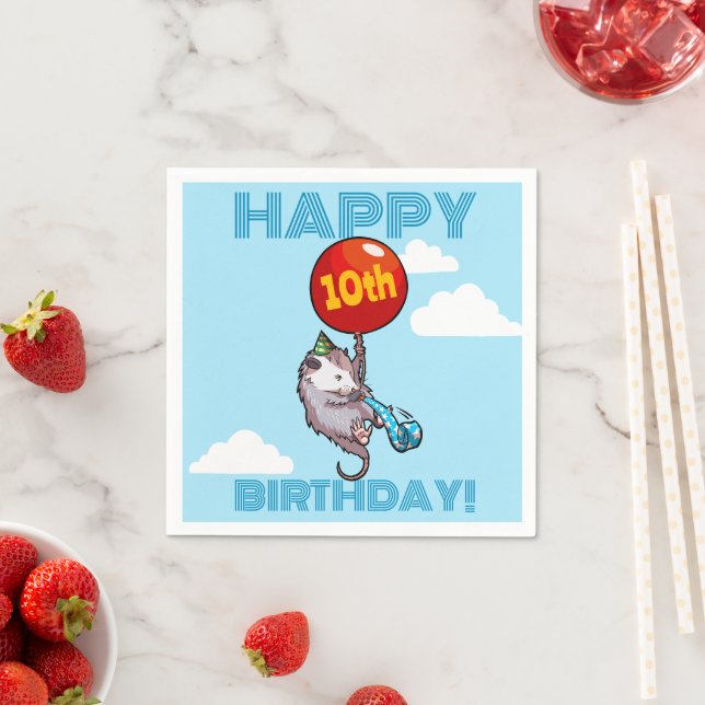Happy Birthday! Add The Age Opossum & Red Balloon Napkins (Insitu)