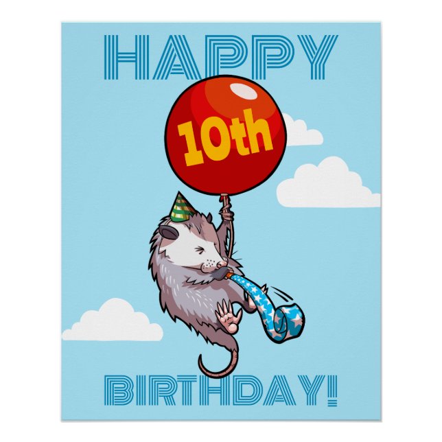 Happy Birthday! Add The Age Opossum & Red Balloon Poster (Front)
