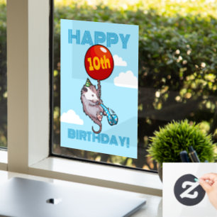 Happy Birthday! Add The Age Opossum & Red Balloon Window Cling