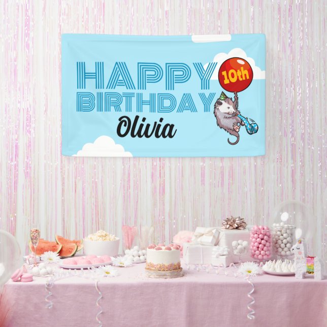 Happy Birthday! Add The Name & Age Opossum Balloon Banner (Party)