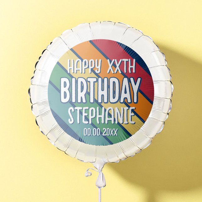 Happy Birthday - Add Year and Name with Stripes Balloon (Personalized Balloon with sports theme)