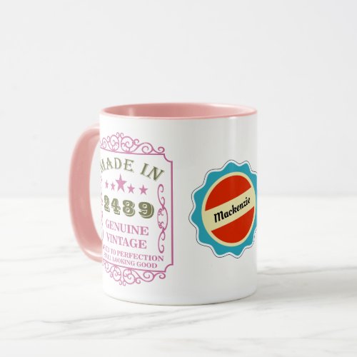 Happy Birthday Add Year Name Date Vintage Pink Mug