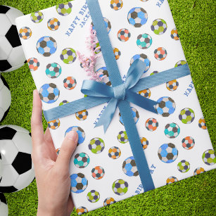 Happy Birthday Add Your Name Soccer Balls  Wrapping Paper