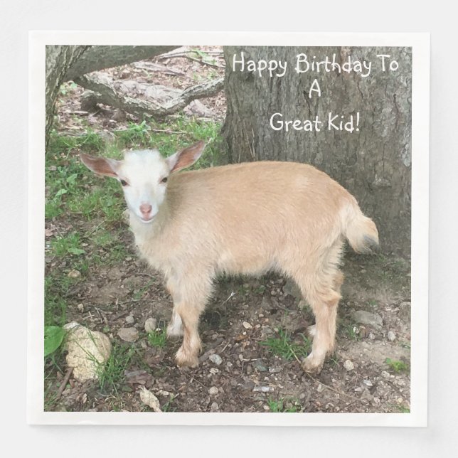 Happy Birthday Adorable Baby Goat Paper Dinner Napkins (Front)