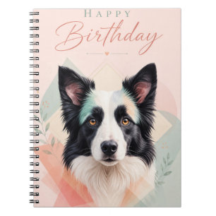 Happy Birthday Adorable Black White Dog Portrait Notebook