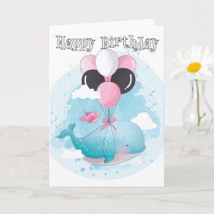 Happy Birthday   Adorable Flying Whale Card