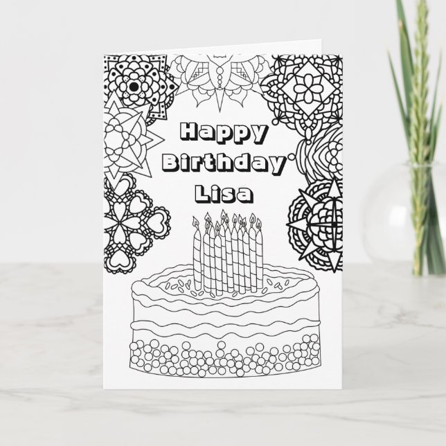 Happy Birthday Adult Coloring  Card (Front)