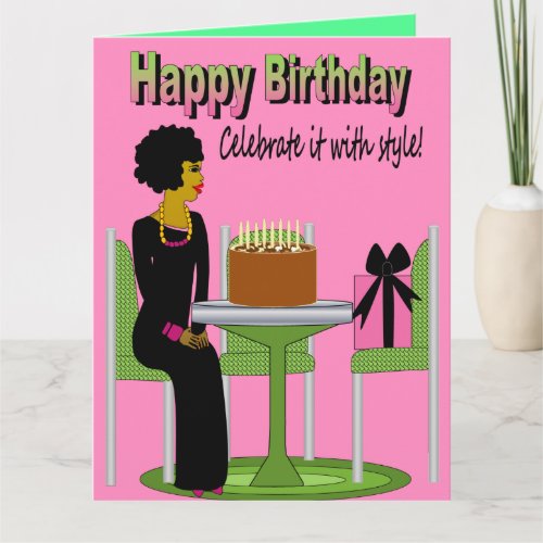 Happy Birthday African American Lady Birthday Cake Card