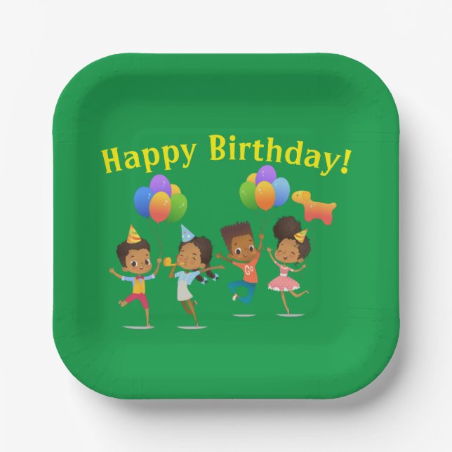Happy Birthday (African-American) Party Paper Plates (Front)