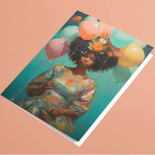 Happy Birthday African American Women Balloons Card