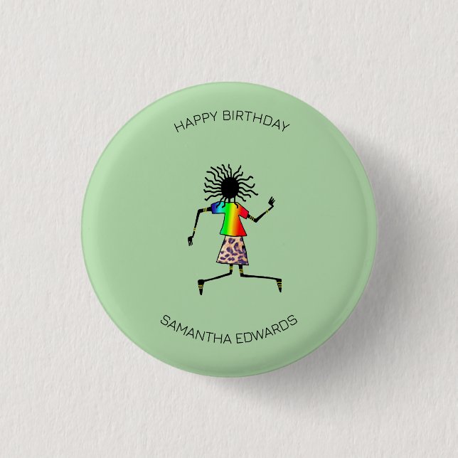 Happy Birthday, African Art Cute Happy Dancer  Button (Front)