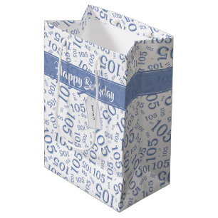 Happy Birthday Age 105 Number Pattern Blue/White Medium Gift Bag