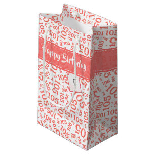Happy Birthday Age 105 Number Pattern Coral/White Small Gift Bag