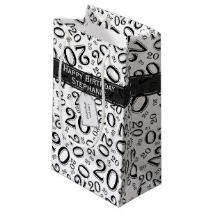 Happy Birthday Age 20 Number Pattern Black/White Small Gift Bag
