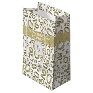 Happy Birthday Age 20 Number Pattern Gold/White Small Gift Bag